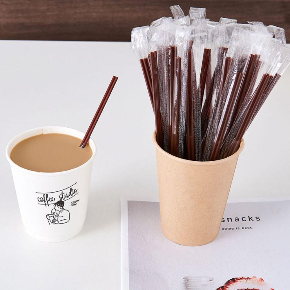 Commercial Double-Hole Coffee Straw Brown Anti-scalding Coffee Stirring Stick Plastic Individually Packaged Drinking Straw Party