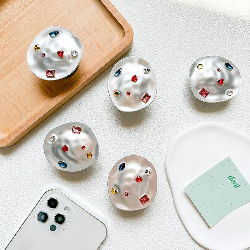 Mobile Phone Airbag Desktop Bracket Metal Special-Shaped Colored Gemstone Rhinestone Light Luxury Back Sticker Retractable Wind Creativity