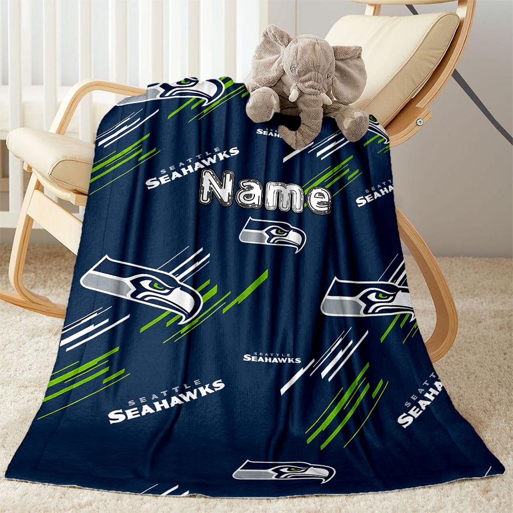 Seahawks Team Spirit Gear Customize Your Name Blanket Gift Personalized Blanket Comfortable for Bed Livingroom Couch Living Room Ideal for All Seasons