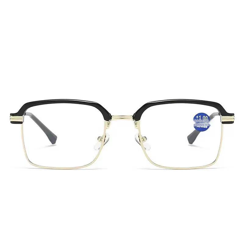 Retro Metal Square Frame Men's Reading Glasses with Anti-Blue Light, Anti-Fatigue, No Glare, and Comfortable for Long Wear. Ideal for the Elderly.