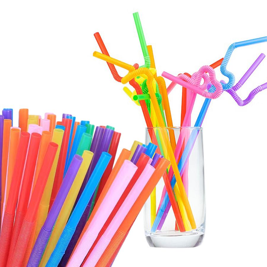 100 шт. Цветные пластиковые гнущиеся соломинки, Одноразовые гибкие питьевые соломинки для соков, напитков, молочных коктейлей и вечеринок