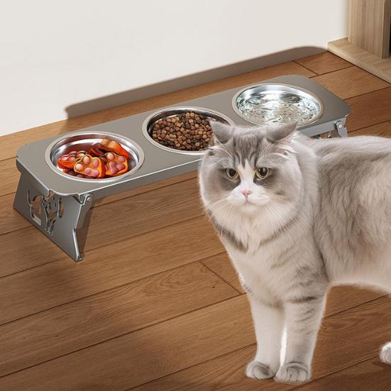 Elevated Dog Feeder Stainless Steel Pet Bowls with Foldable Stand No Spill Raised Pet Feeding Station for Healthy Eating Drinking Posture