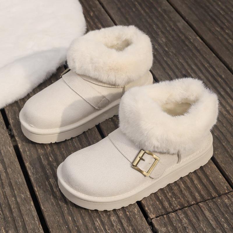Large Size Low Tube Snow Boots for Women's Autumn and Winter New Turning Hair and Piling Thickened Warm Cotton Shoes for Women