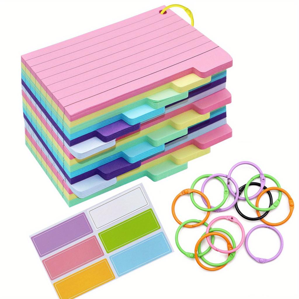 300 PCS 3.3x5 Inches Colored Flash Cards – Index Cards with Rings and Sticky Tabs, Multicolor Lined Notecards for Studying, School & Office Supplies