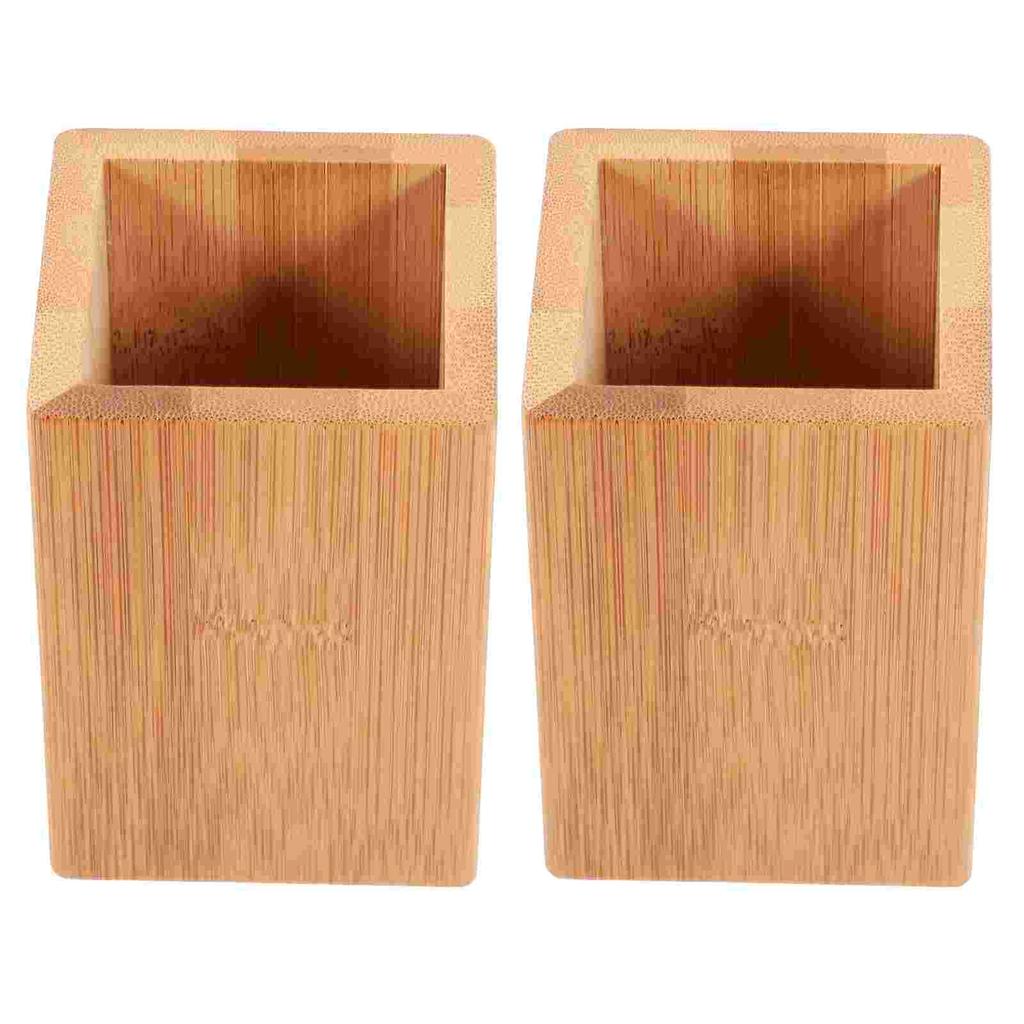 2 Pcs Bamboo Pen Holder Desk Cup Storage ganizer Stationery Container Tabletop Holder For Pencil Case Diy Bucket Rack Stand