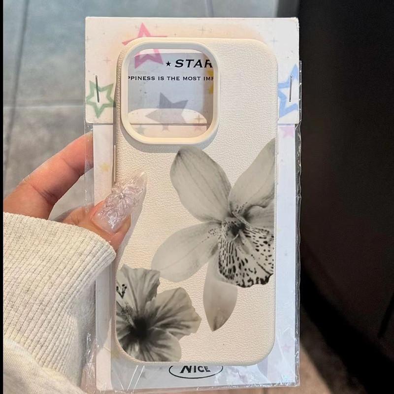 Litschi-Leder-Muster Handyhülle Für Samsung S25 S24 S23 S22 S21 S20 S10 Plus FE Ultra 4G 5G Hülle Schwarz-Weiß Floralmuster