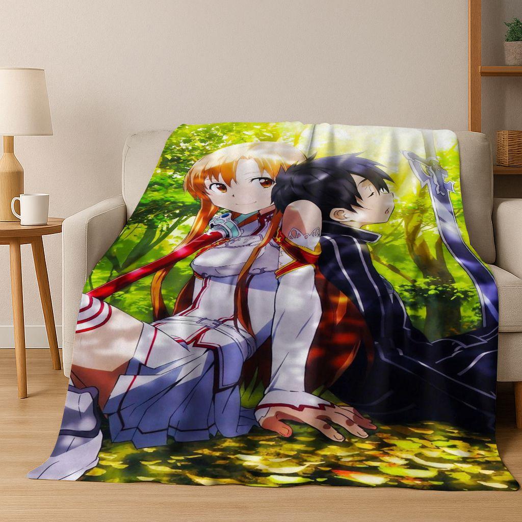 Anime SAO Sword Art Online Cartoon 3D Flannel Blanket,Cozy Soft Throw Blanket for Home Bedroom Bed Sofa Picnic Cover Gift Kids