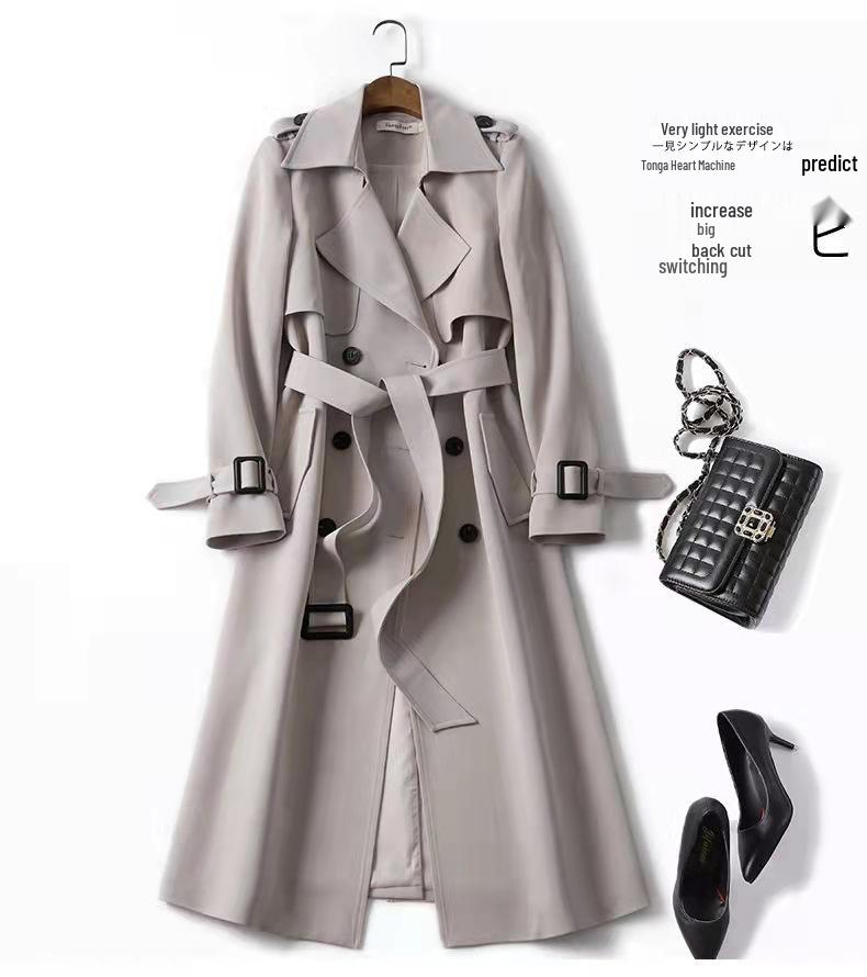 

Women s Petite British-Style Trench Coat, Mid-Length, 2025 Spring/Autumn, Korean-Inspired Over-the-Knee Plus Size. XL for 130-145 lbs
