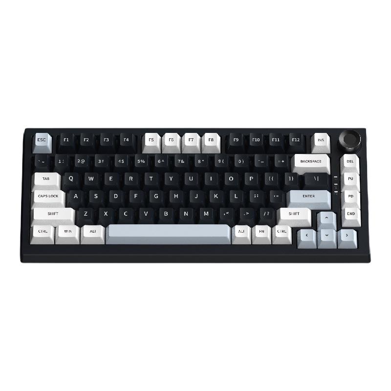 

Custom Three-Mode Mechanical Keyboard: Wireless Bluetooth, Gaming & E-Sports with Side-Engraved Keycaps, Tri-Color Design & Control Knob.