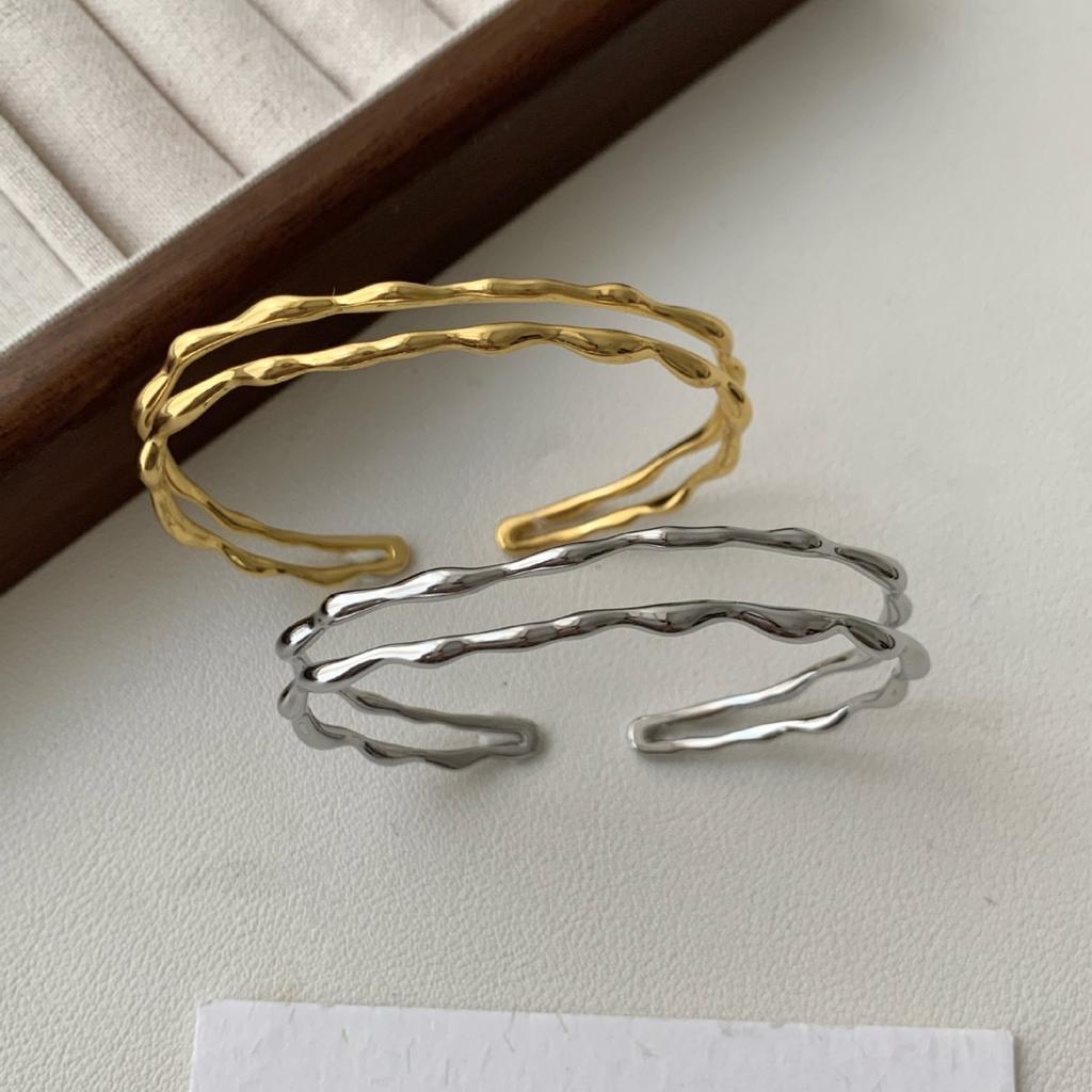 100% Solid 925 Sterling Silver Retro Bracelet for Women Geometric  Handmade GOld Double Layered Simple Bracelet Birthday Gift