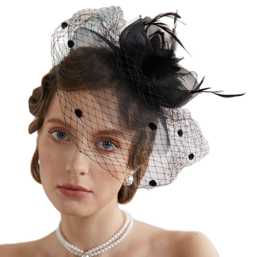 Bridal Feather & Tulle Petal Hairpiece with Veil