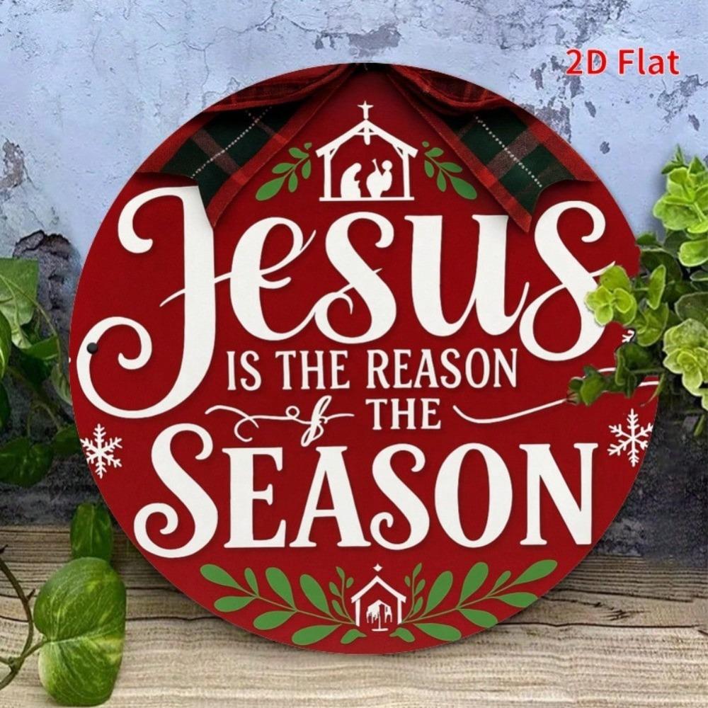 Jesus Metal Tin Sign Christmas Christian Wall Art Religious Wreath Red Gold Decor Lamb Silhouette Rustic Farmhouse Easy Hang Home Living Room Bedroom