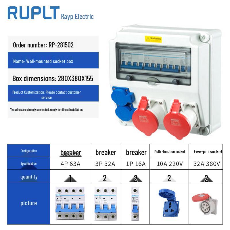 Wall-Mounted IP65 Waterproof Industrial Socket Box - Assembled Industrial-Grade Wiring and Distribution Box