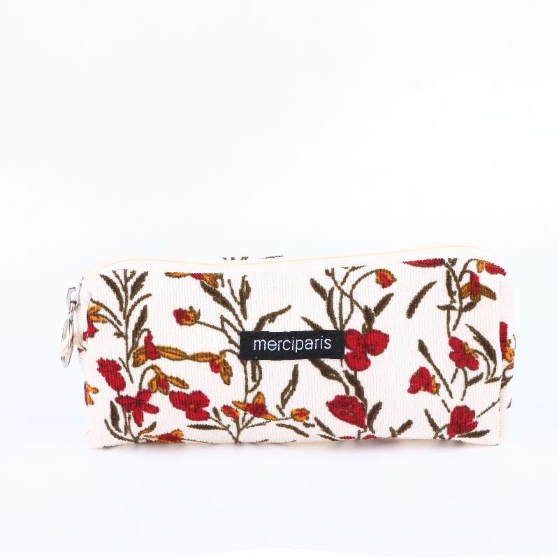 Vintage Corduroy Federmäppchen Retro Blumenmuster Federtasche Große Kapazität Schreibwaren Tasche Für Schüler Büro Make-up Aufbewahrung