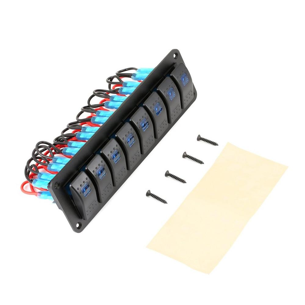 8 Gang Marine Boat Rocker Switch Panel, 12V 24V Waterproof RV LED Switch Panel for Car Truck Marine Boat, On Off Toggle