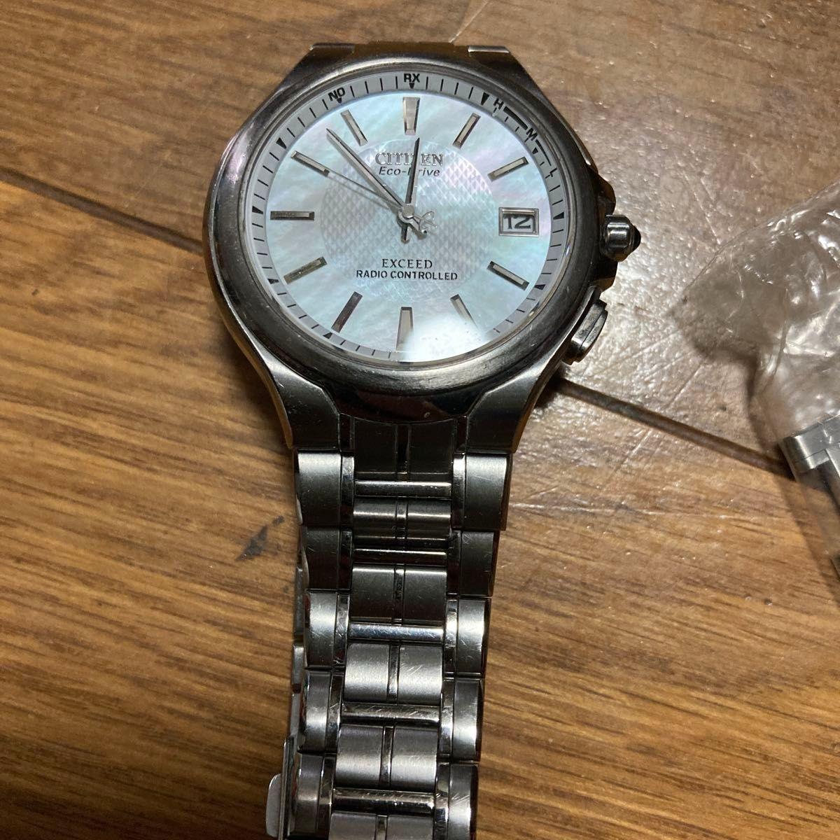 Used CITIZEN EXCEED Ecodrive radio clock white pearl dial (final price reduction)