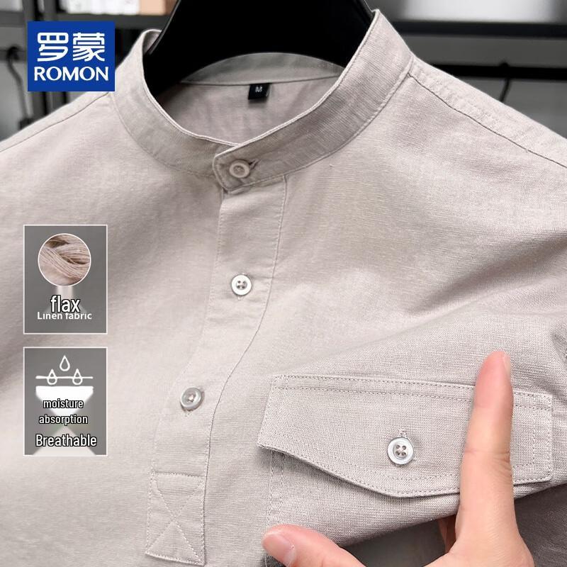Romon Men's Chinese Style Linen Blend T-Shirt