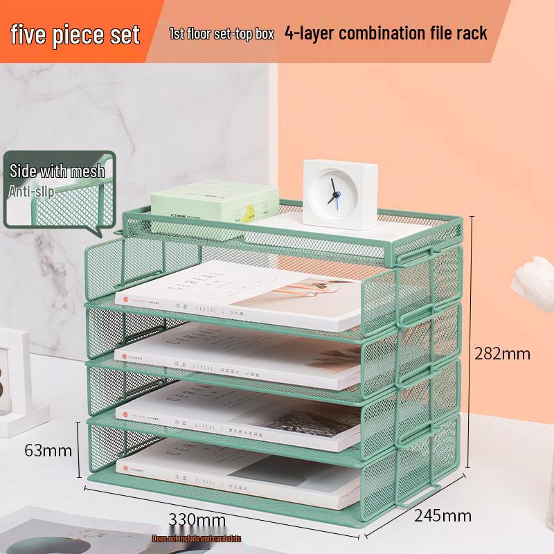 Multilayer A4 Metal Desktop File Organizer and Storage Rack Set for Office Supplies