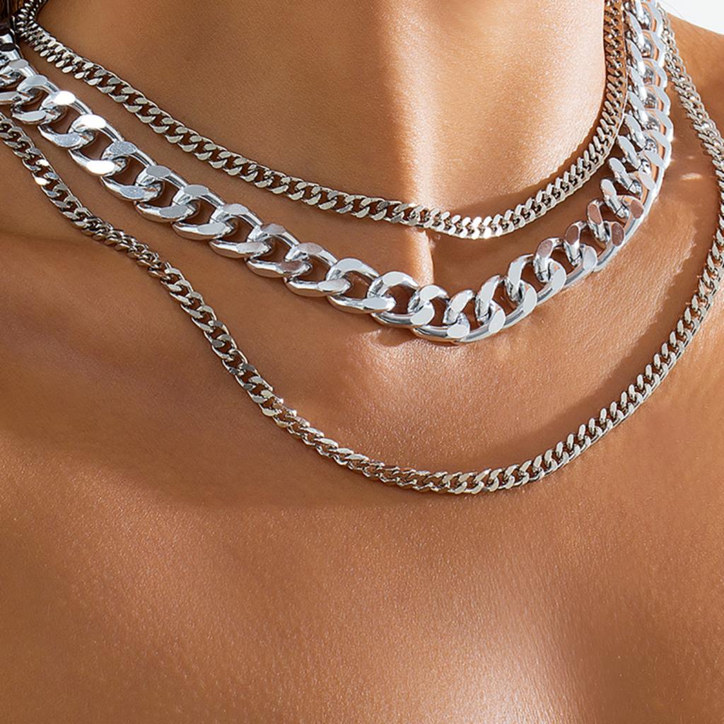 Multilayer Cuban Thick Gold Metal Necklace Female Hip Hop Creative Clavicle Necklaces Men Party Jewelry Gift