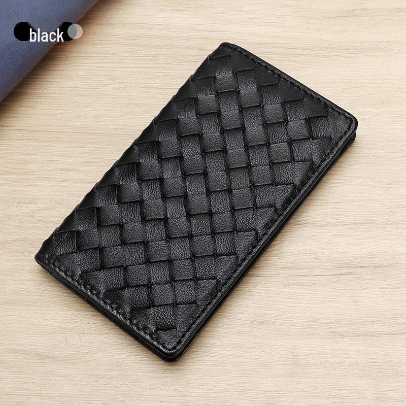 Unisex Sheepskin Leather Woven Card Holder - Customizable Logo, Soft Two-Fold Design for Credit Cards