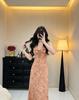French Pink Ruffled Floral V-Neck Sleeveless Dress - Women's 2026 New Summer Collection