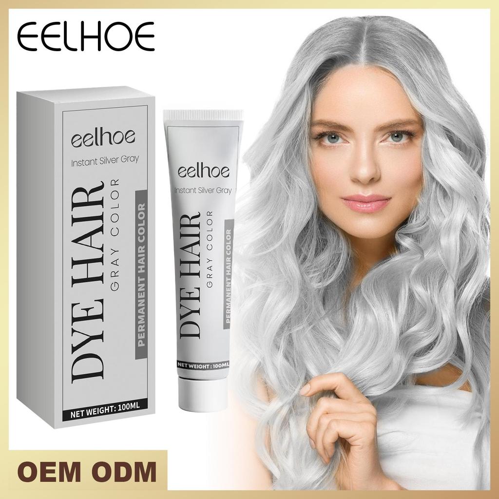 EELHOE 100ml Sliver Gray Hair Dye Cream Plant Essence High-efficiency Hair Dye Gentle Moisturizing Cover Shampoo For Men Women