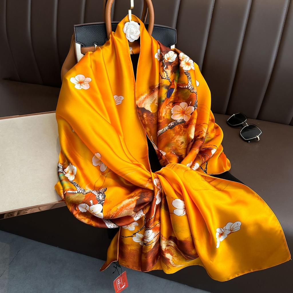 New Long Silk Scarf Women Print Hair Neck Square Office Ladies Shawl Bandanna Muslim Hijab Handkerchief Muffler Foulard Female