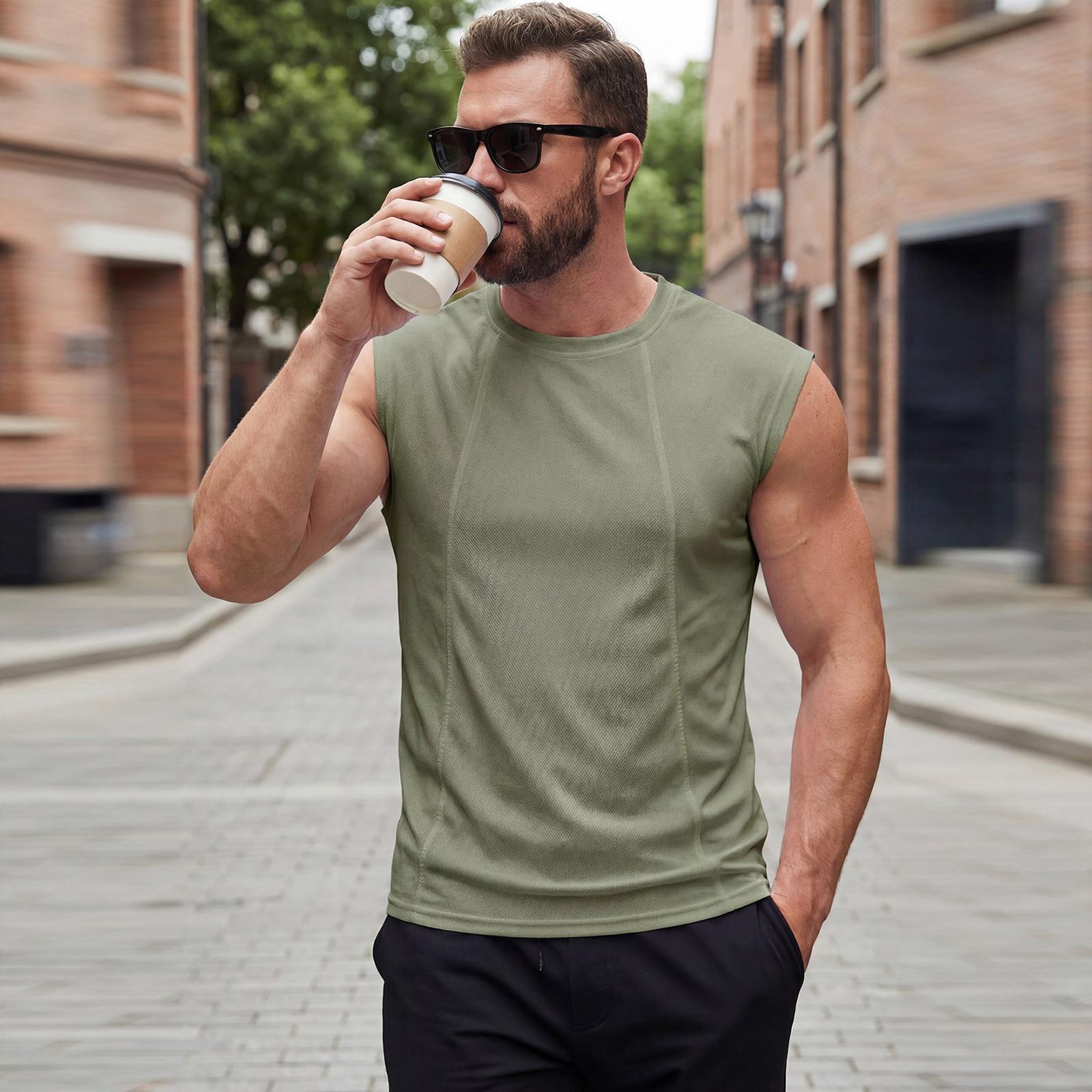 

Men s Breathable Mesh-structured Vest With No Sleeves, Round Neckline And Wide Shoulders. Vest. L армия зеленый