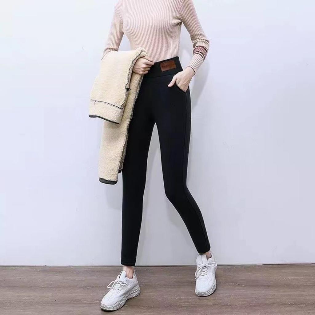 300-390g Thickened Lamb Wool Leggings with Added Fleece, Women's Outerwear, Pencil Pants with Small Legs, High Waist, Slim Fit, and Warm Pants