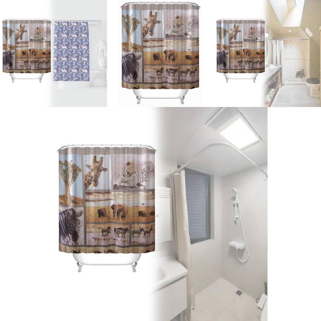 Peva Waterproof Bathroom Curtain Animal Pattern Long Giraffe Zebra For Toilet Decor