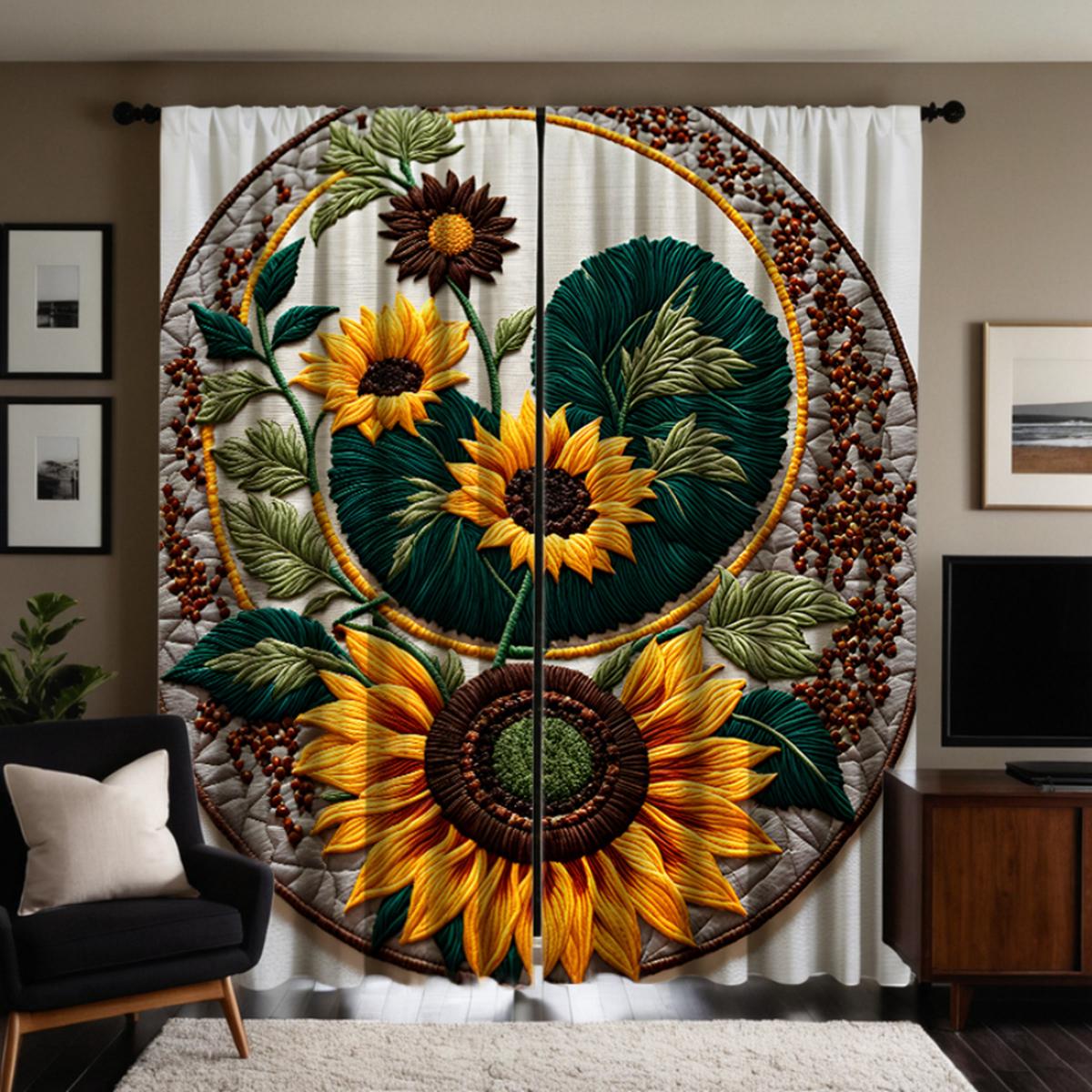 

2 шт. HD вышитый крестиком круглый подсолнух декоративная занавеска Желтая цифровая печать занавеска украшение для дома стиль украшения li W52H63inchW132H160cm