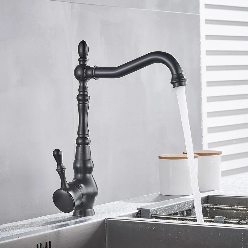 Antique Brass Basin Faucet Creamic Single Handle Hot And Cold Mixer Tap 360 Rotation Deck Mount Bathroom Crane Kitchen Faucet