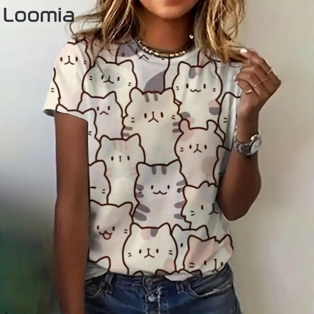 Cartoon Graphic Women's T Shirts Causal Short Sleeve Top Womenimitation Cotton Tees Oversized Female Clothing Ladies Summer Tees