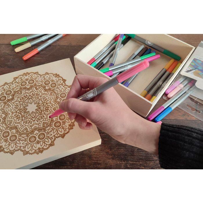 Boite en bois à colorier Mandala - Boite de 24 feutres incluse