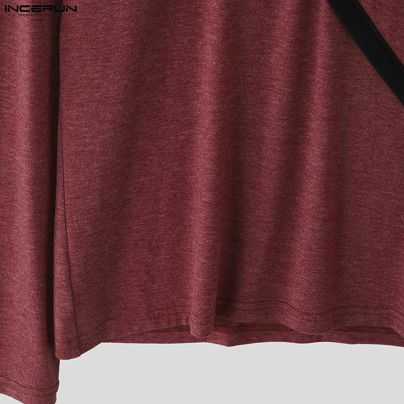 INCERUN Men's Irregular Neck Long Sleeve Stitching Casual Autumn T-shirts Undershirts
