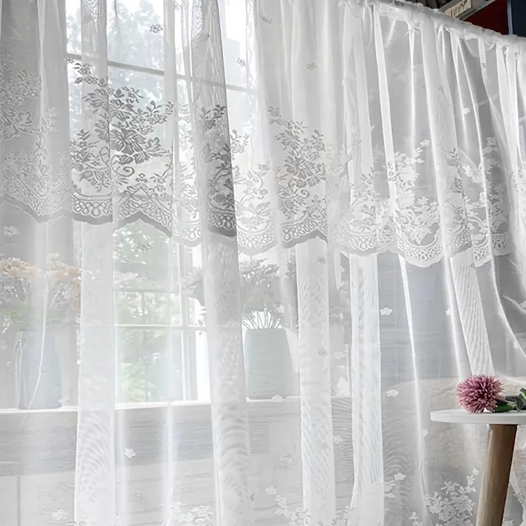 Double Row Lace Curtain Through Rod Lace Short Curtain Finished Curtain Bay Window Kitchen Partition Curtain Window Screen Temu