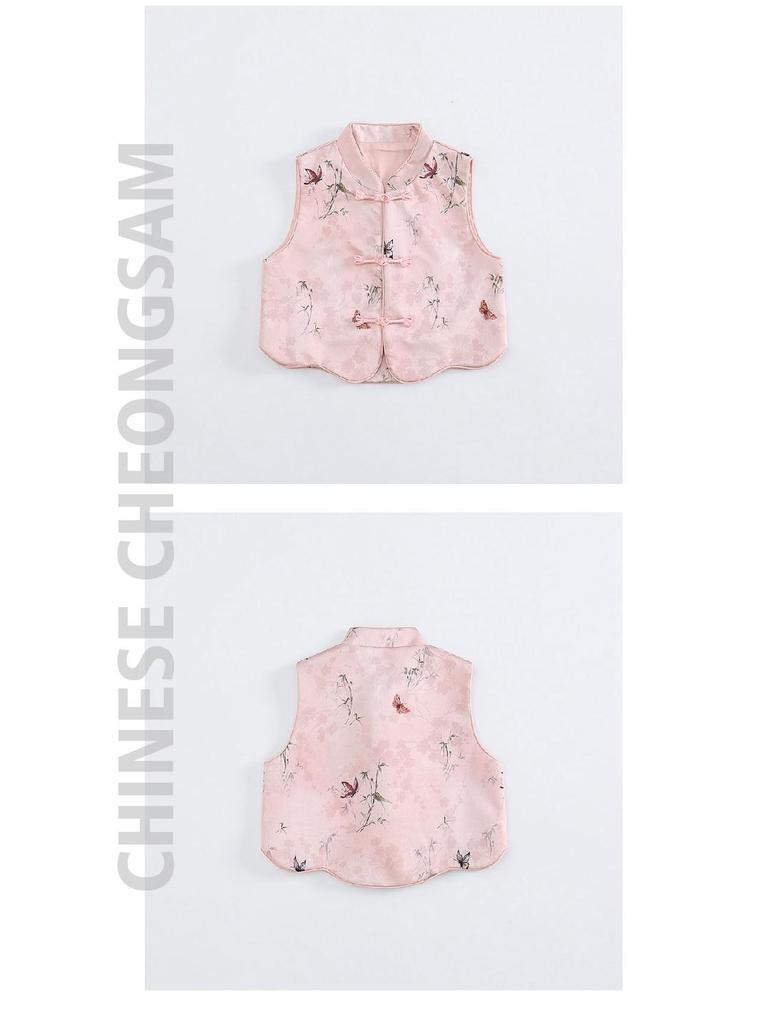 2025 New Autumn Chinese-Style Tang Suit Vest for Baby Girls