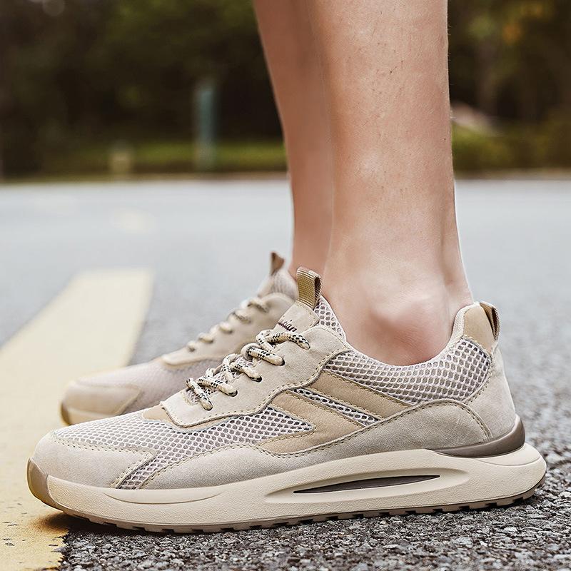 Summer men's shoes first layer pigskin mesh breathable casual sports running shoes trendy versatile German training trendy shoes dad shoes