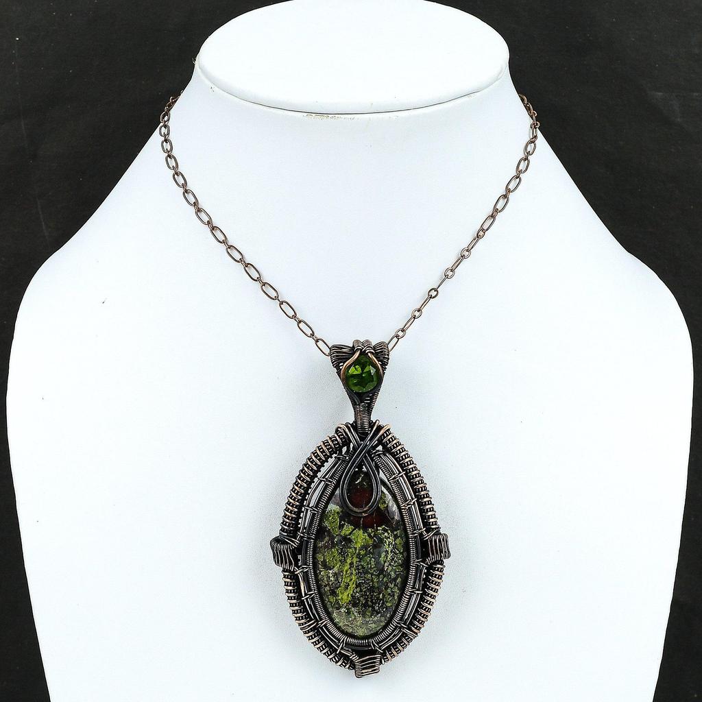Dragon Bloodstone Pendant Copper Wire Wrapped Pendant Peridot Pendant Gemstone Copper Jewelry Gift For Mother Handmade Pendant Wire Jewelry