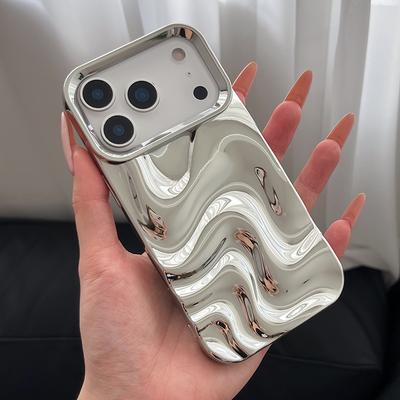 Popular Bling Silver 3D Fold Waves Lines Case For For Iphone 17 Pro Max Air 16 1 13 14 11 12 Soft Glossy TPU Back Cover