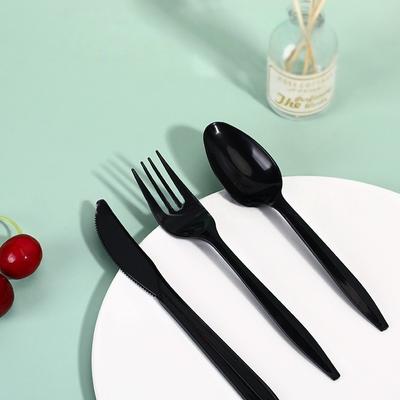 200pcs BPA Free Black Plastic Cutlery Set, Disposable Plastic Tableware Western Fork, Steak Fork for Party and Daily Use