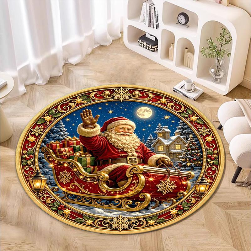 Cute Christmas Day Gift Bell Santa Claus Snowman Christmas Tree round rug Home Soft Decorative Anti slip Chair Mat Carpet Outdoor Floor Mat Carpet 6