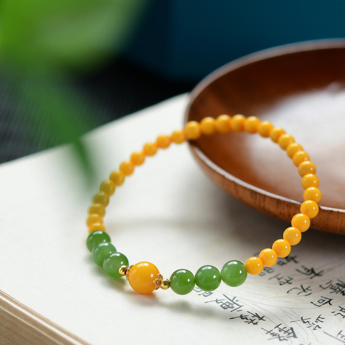 Натуральный браслет из куриного жира, янтаря, нефрита Хэтянь и яшмы с серебряными бусинами 925 пробы 4mm