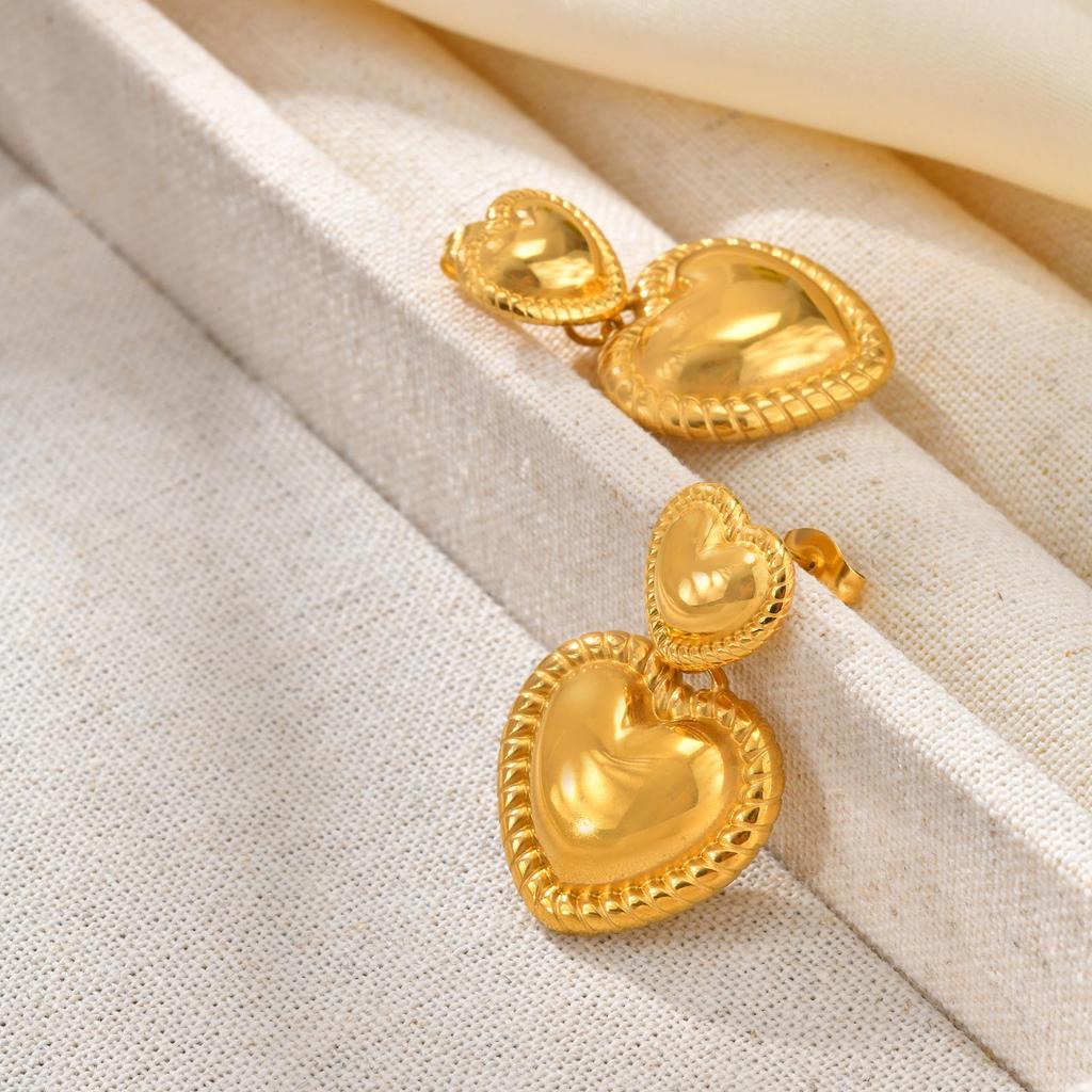Stainless Steel Romantic Heart Drop Earrings Fashion Daily Gold Plated Dangle Earrings Fashion Daily Jewelry for Women Gift