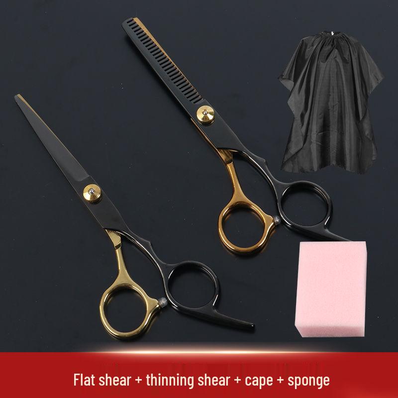 Black Gold Hairdressing Scissors Set: Flat Cut & Thinning Scissors for Women - Perfect for Home Haircuts and Bangs.