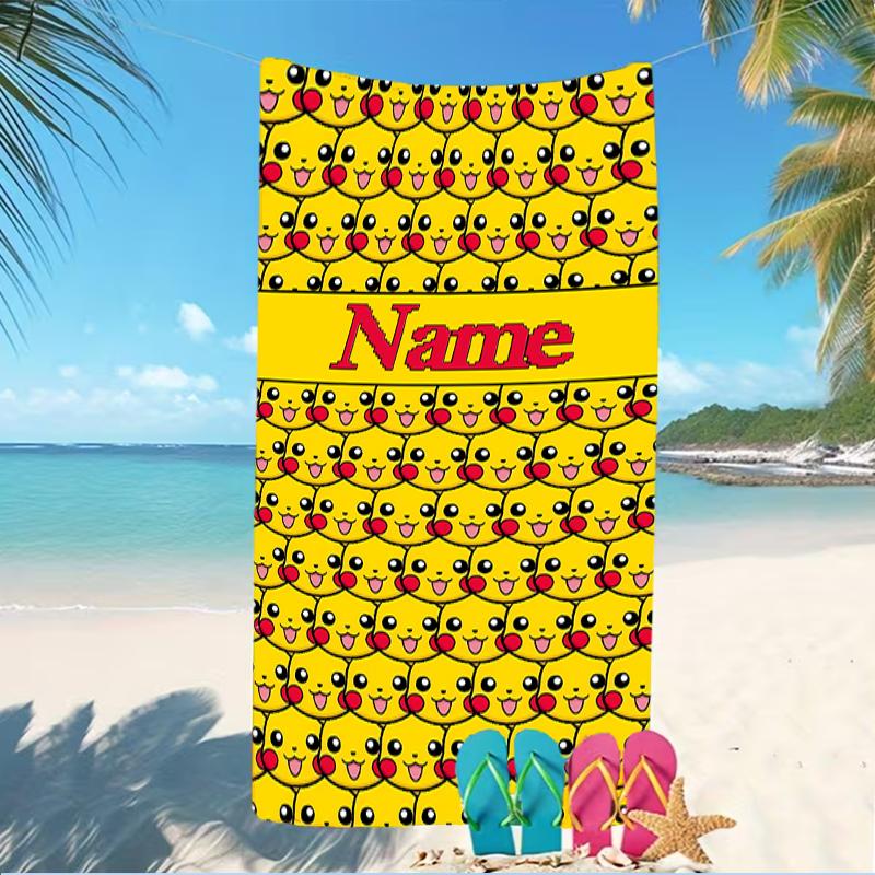 Customizable personalized beach towels Pokémon Pikachu themed designs.Suitable for the beach, yoga, sports;ideal as beach accessories