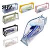 Portable Makeup Gadget Pouch Transparent PVC Pencil Case, Large Capacity Waterproof Stationery Korean Style Holder Organizer, Durable Zipper