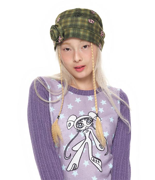 YOUTHBATH Corsage Checked Beanie_Olive