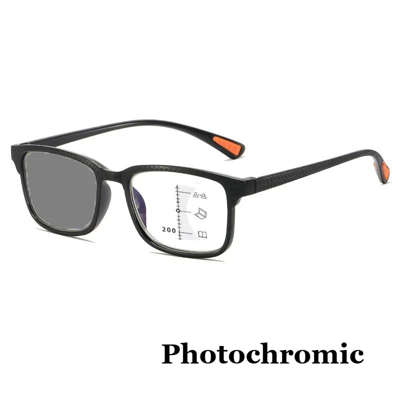 Neutral Classic Square Multifocal Photochromic Reading Glasses High-Definition Blue Light Protection Hyperopia Glasses +3.5+4.0