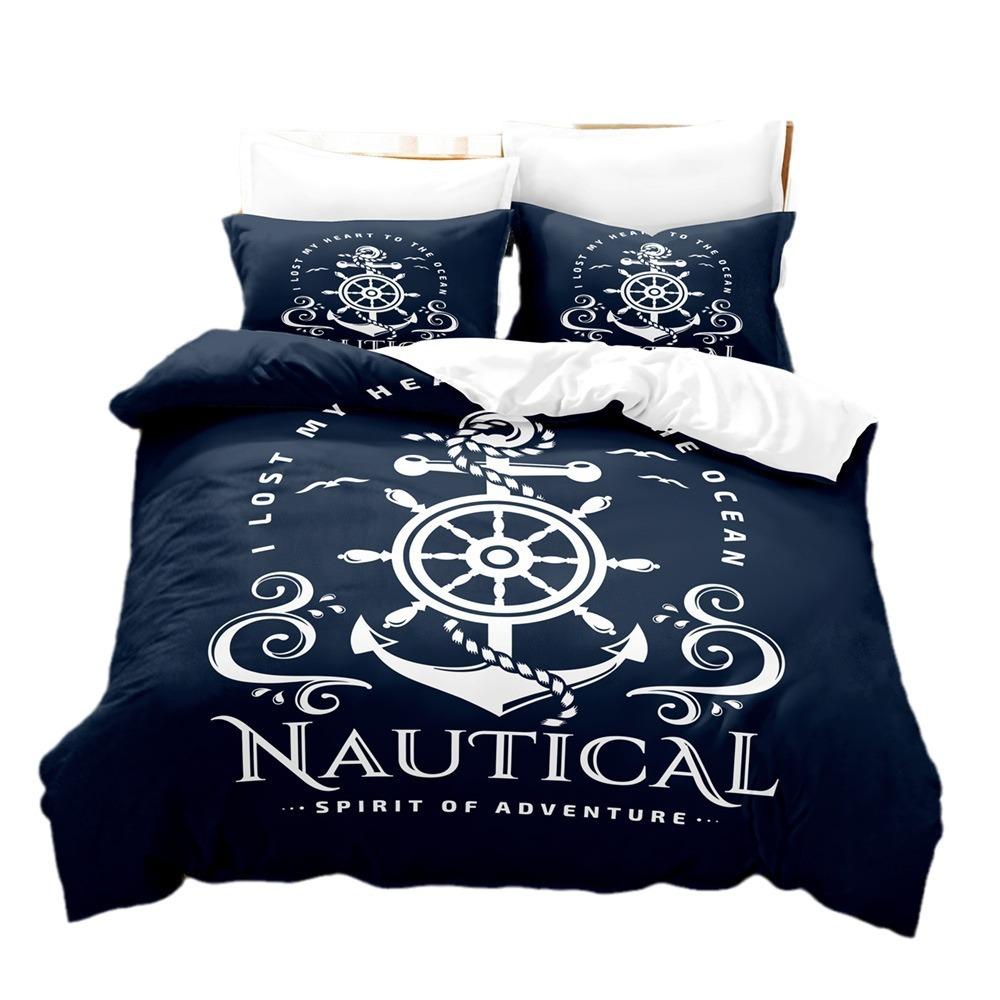 Ocean Wind Anchor Digital Printing Three-Piece Quilt Cover Order Home Textile Pillowcase